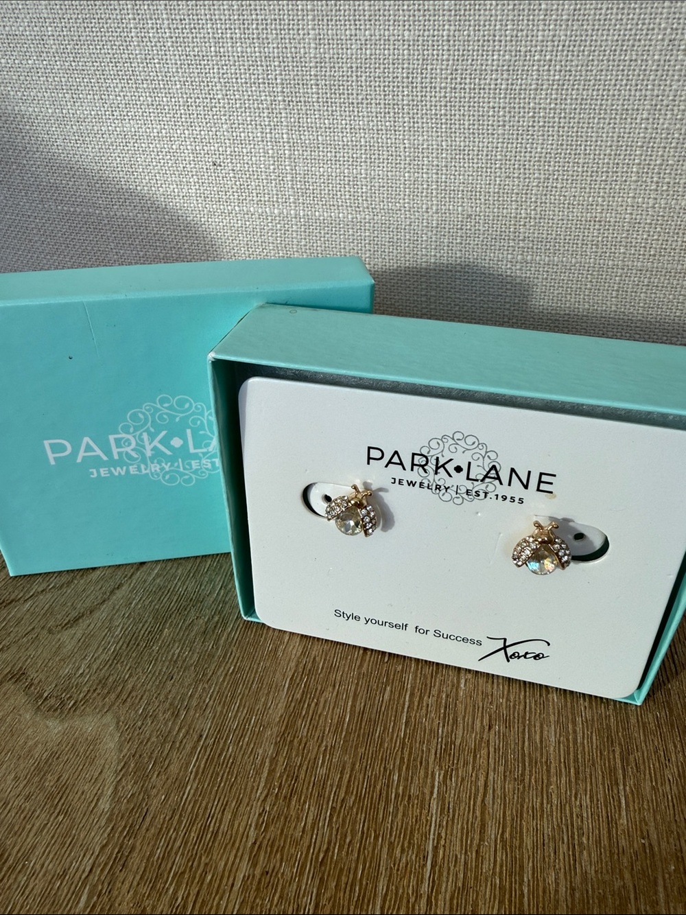 Park Lane Gold-Tone Lady Bug Stud Earrings with Aqua Crystals